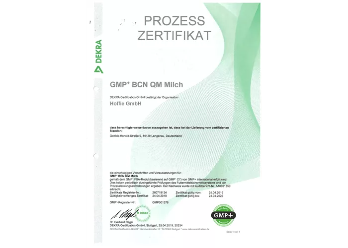 Zertifikat GMP+ und QM-Milch Zertifikat GMP+ und QM-Milch